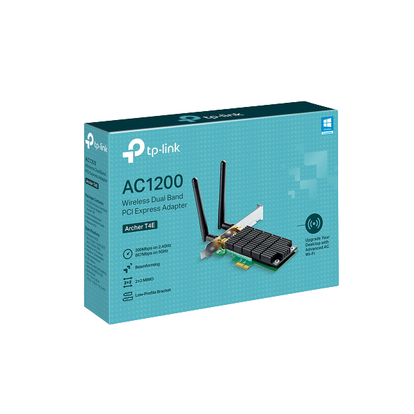 PLACA DE REDE PCIE WIRELESS AC 1200MBPS - TP-LINK ARCHER T4E. FUNCIONAMENTO A 2,4 OU 5 GHZ. 2 ANTENAS DESTACÁVEIS.